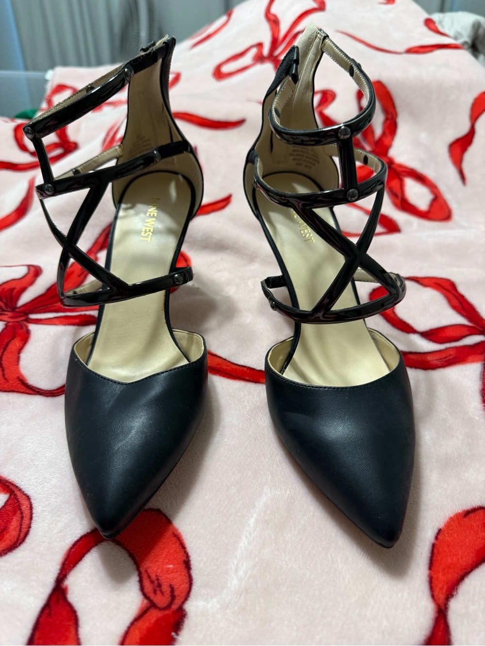 Nine West Black Pointed-Toe Ankle-Strap Heels